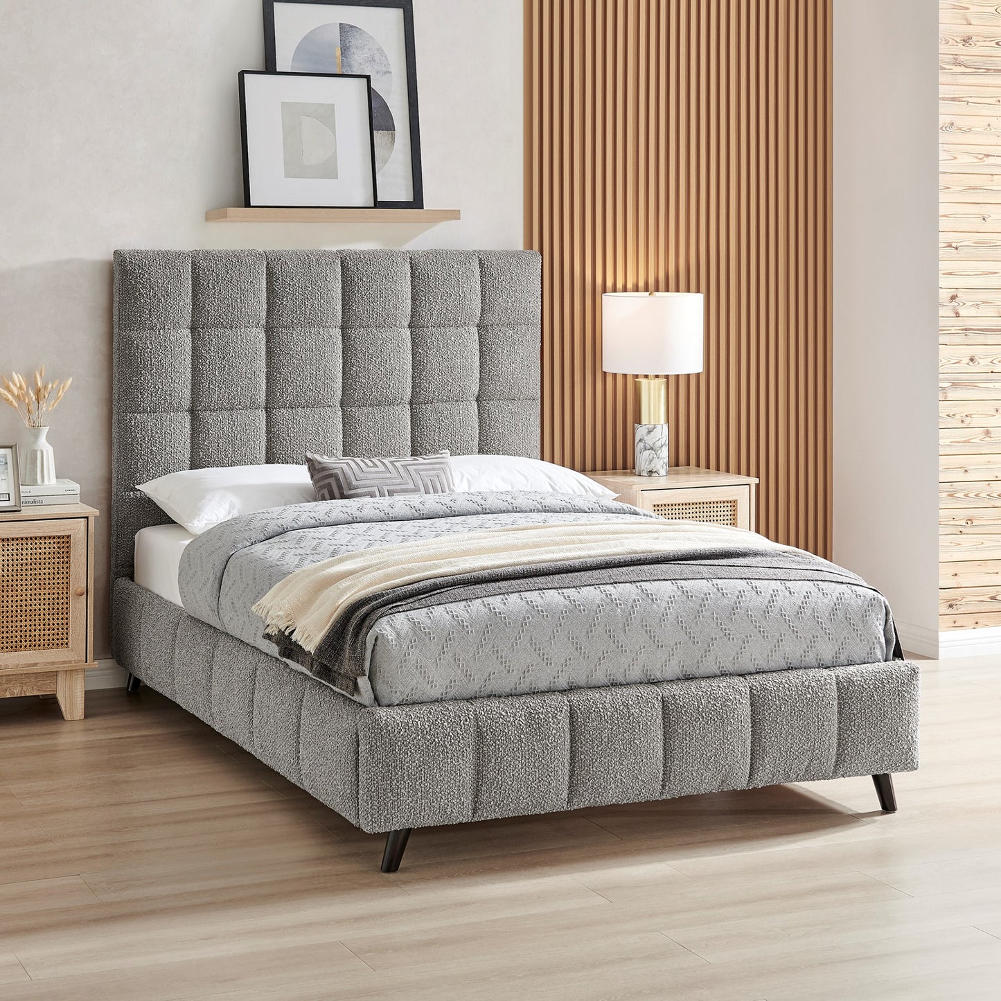 Della Dove Grey Boucle Bed Frame