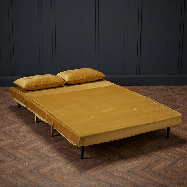 Pace Twin Click Clack Velvet Sofa Bed - Mustard