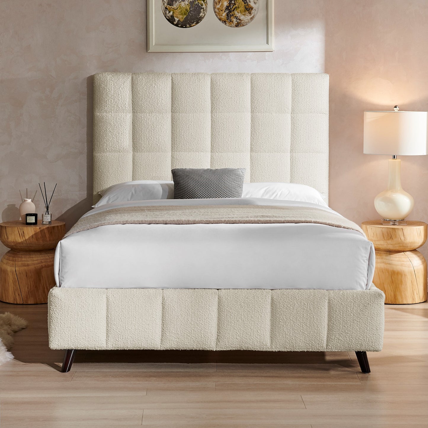 Della Ivory Boucle Bed Frame