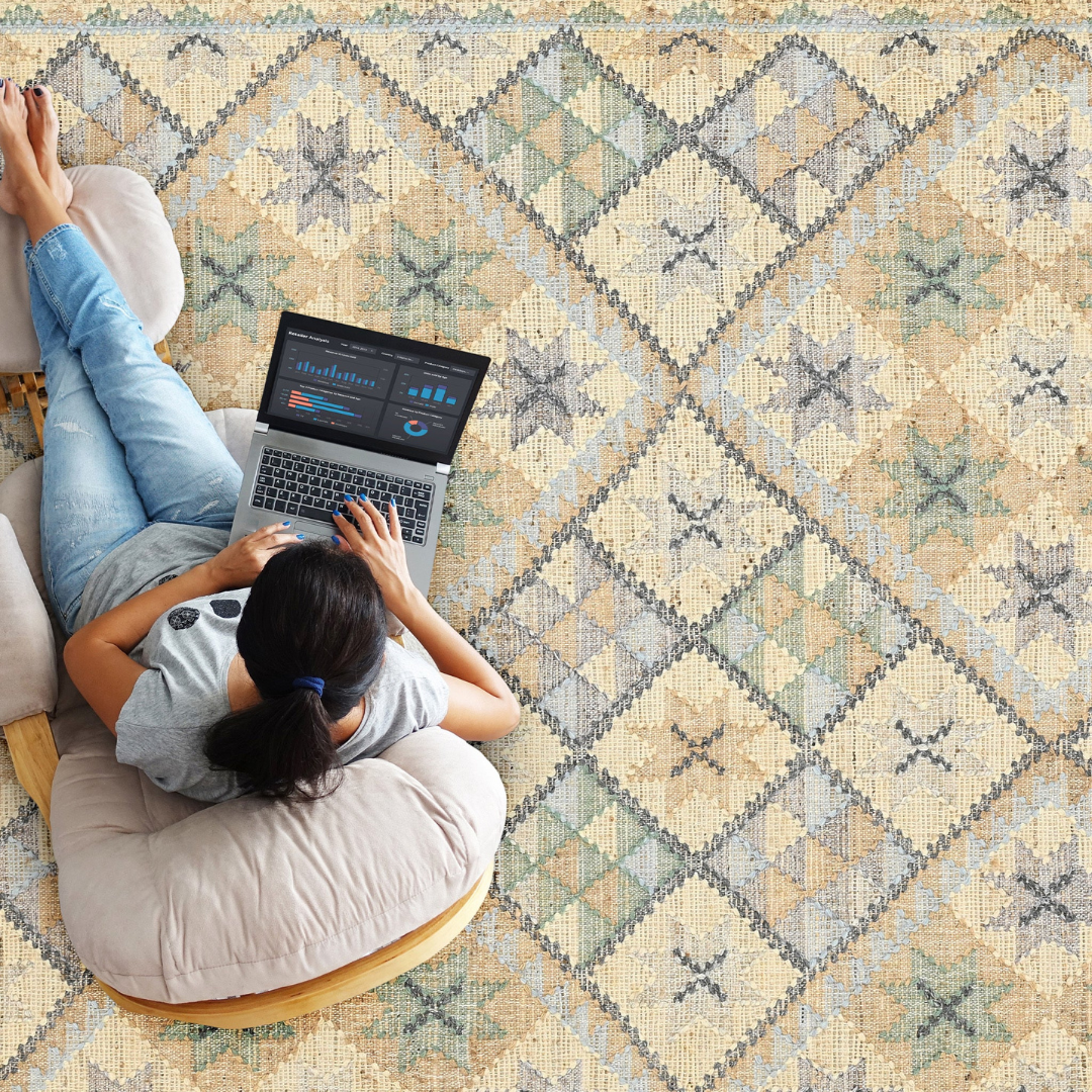 Ocean Handwoven Jute Kilim