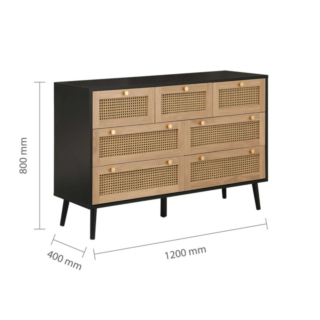 Marchesi 7 Drawer Rattan Chest Black