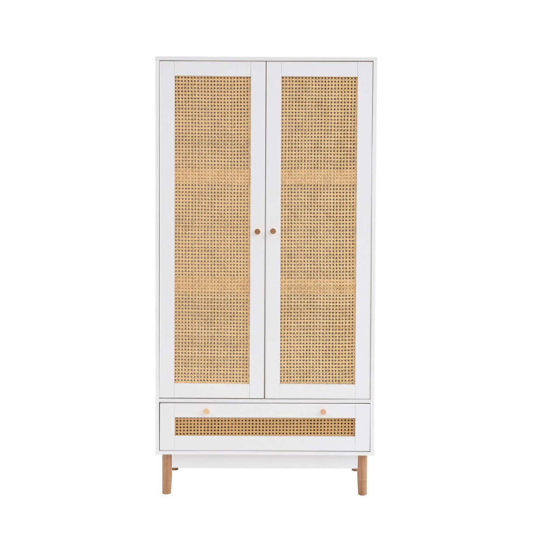 Marchesi 2 Door 1 Drawer Rattan Wardrobe White