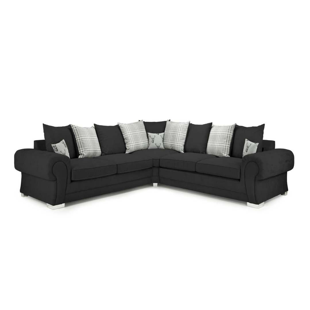 Verona Large Scatter-back Black Corner Sofa