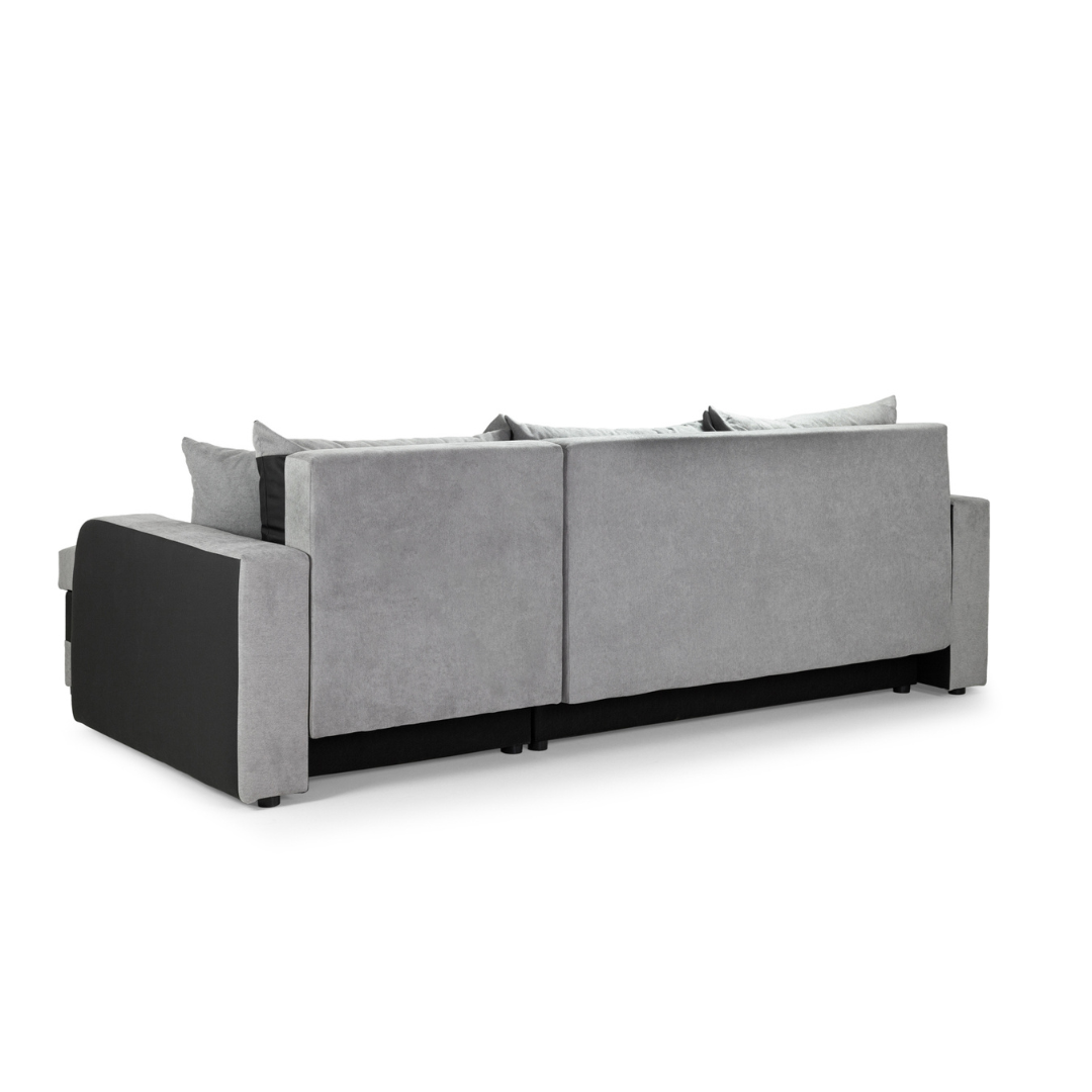 Pirlo Grey Fabric & Black PVC Universal Corner Sofa Bed