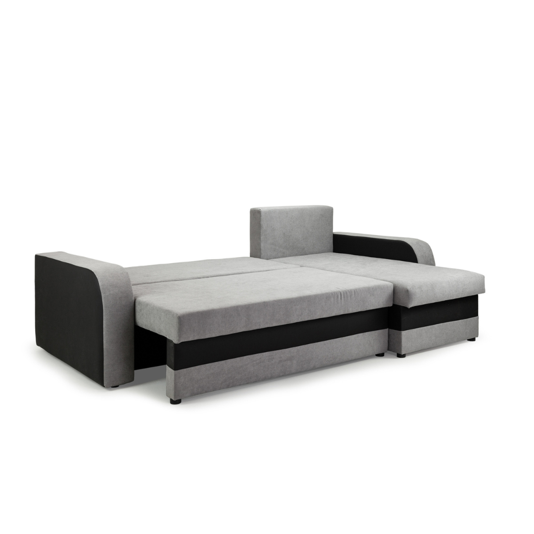 Pirlo Grey Fabric & Black PVC Universal Corner Sofa Bed