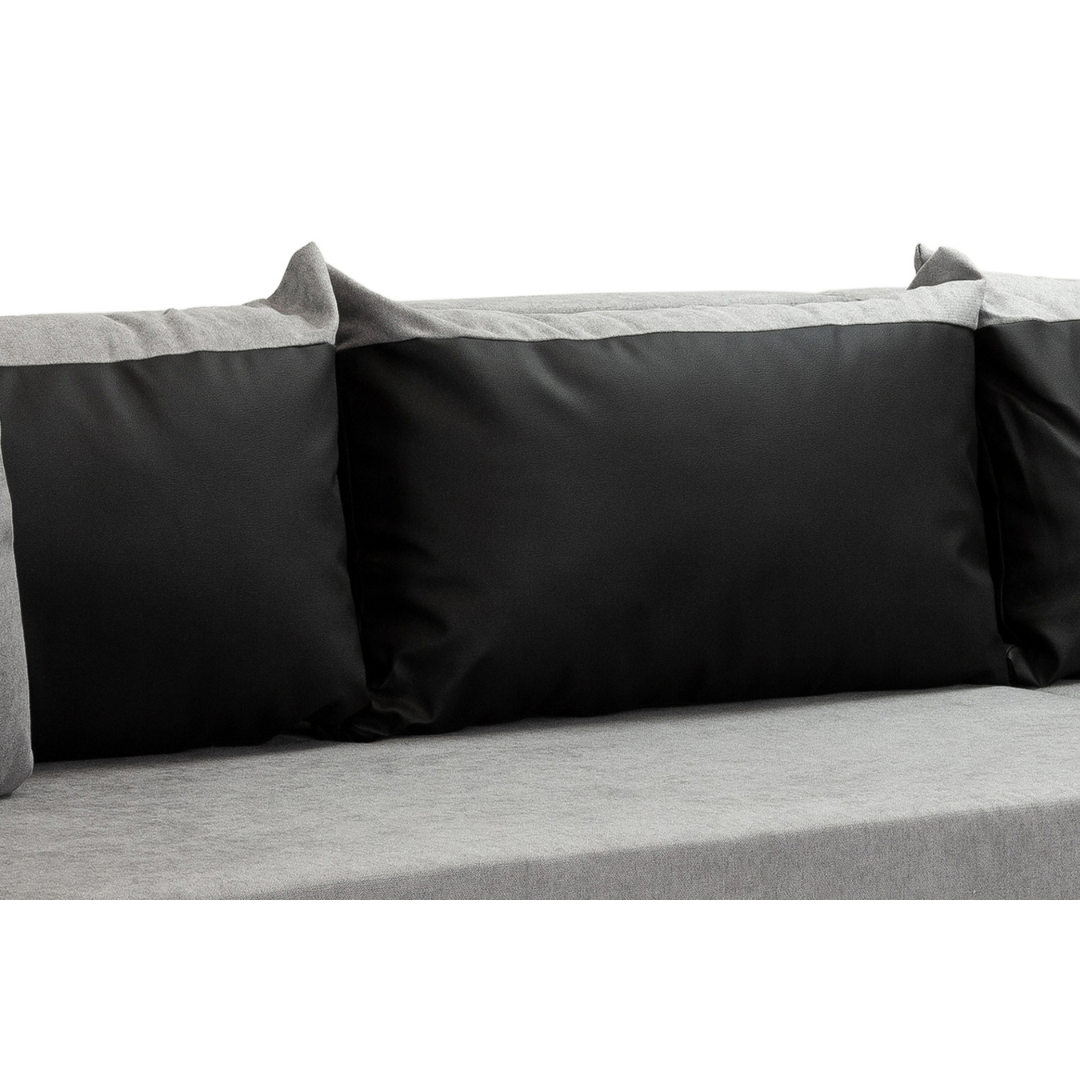 Pirlo Grey Fabric & Black PVC Universal Corner Sofa Bed