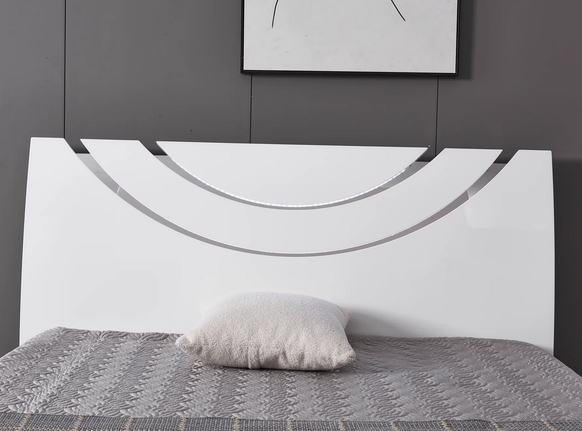 Evora LED White High Gloss Ottoman Storage Bed Frame