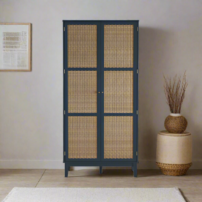 Valentina Blue 2 Door Rattan Wardrobe