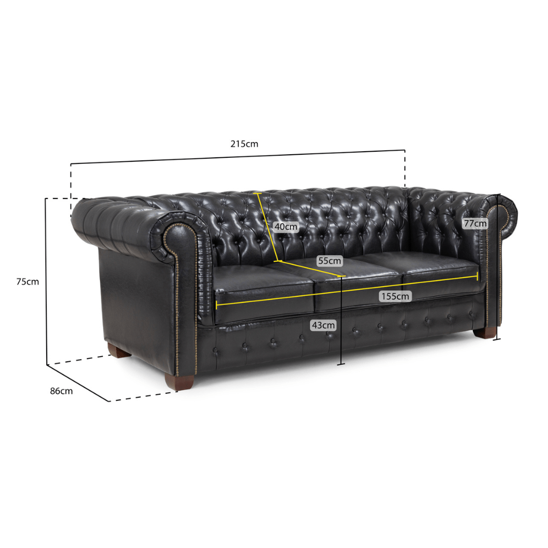 Chesterfield Bonded Leather 3 Seater Sofa - Furniturezone