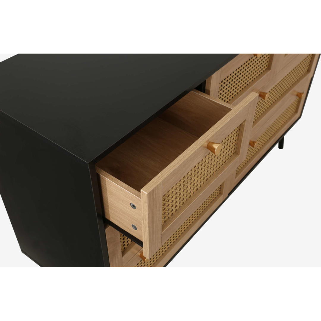 Marchesi 7 Drawer Rattan Chest Black