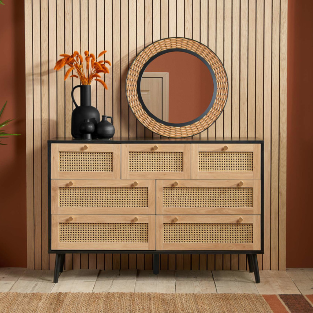 Marchesi 7 Drawer Rattan Chest Black