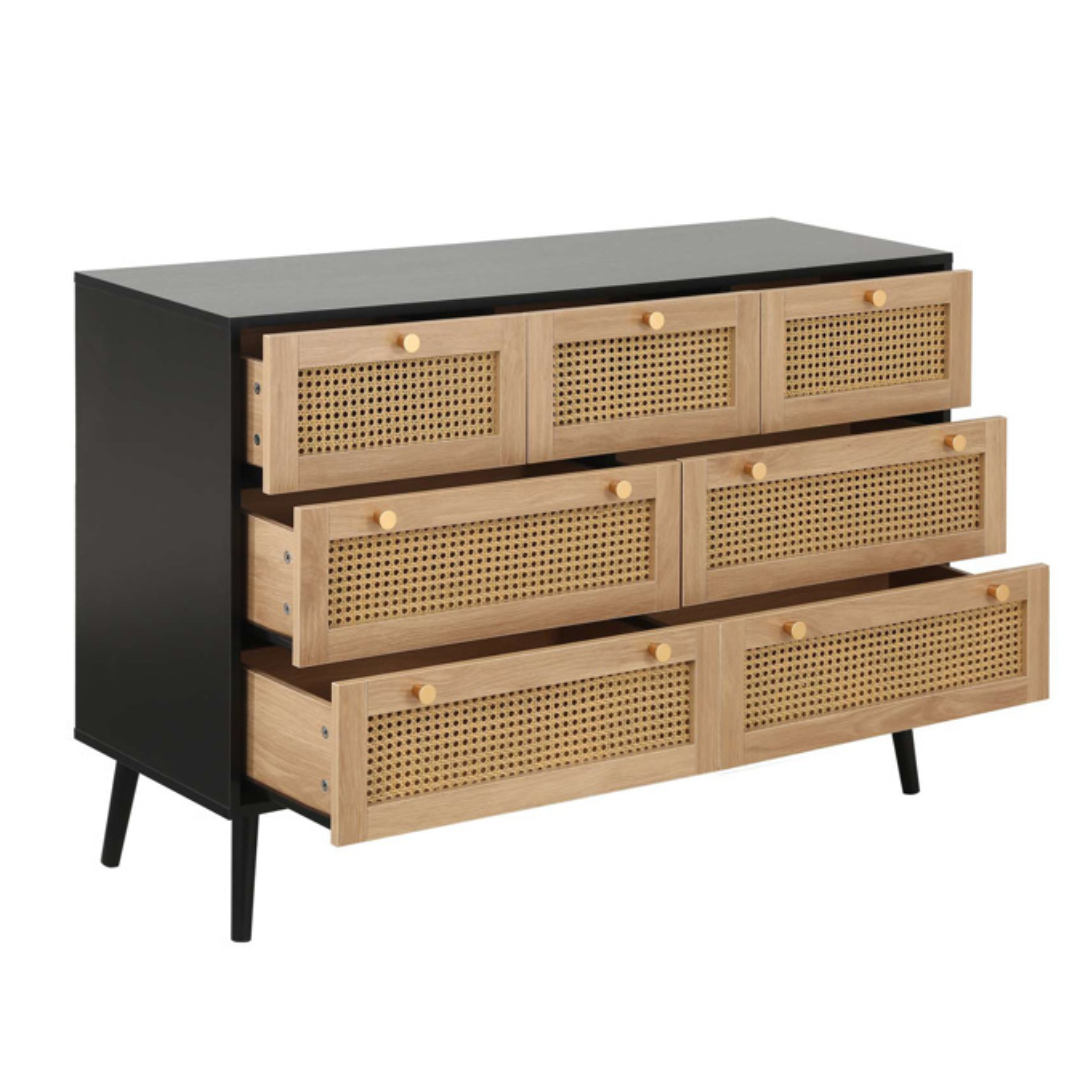 Marchesi 7 Drawer Rattan Chest Black