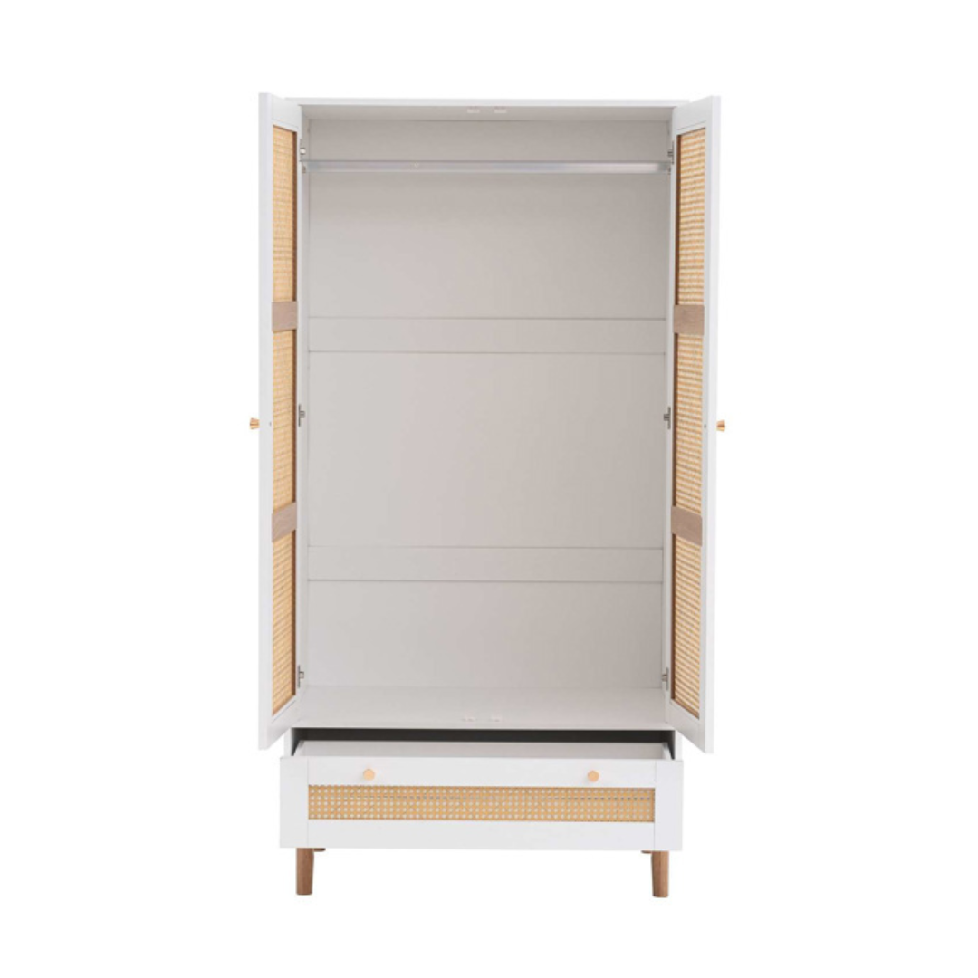 Marchesi 2 Door 1 Drawer Rattan Wardrobe White