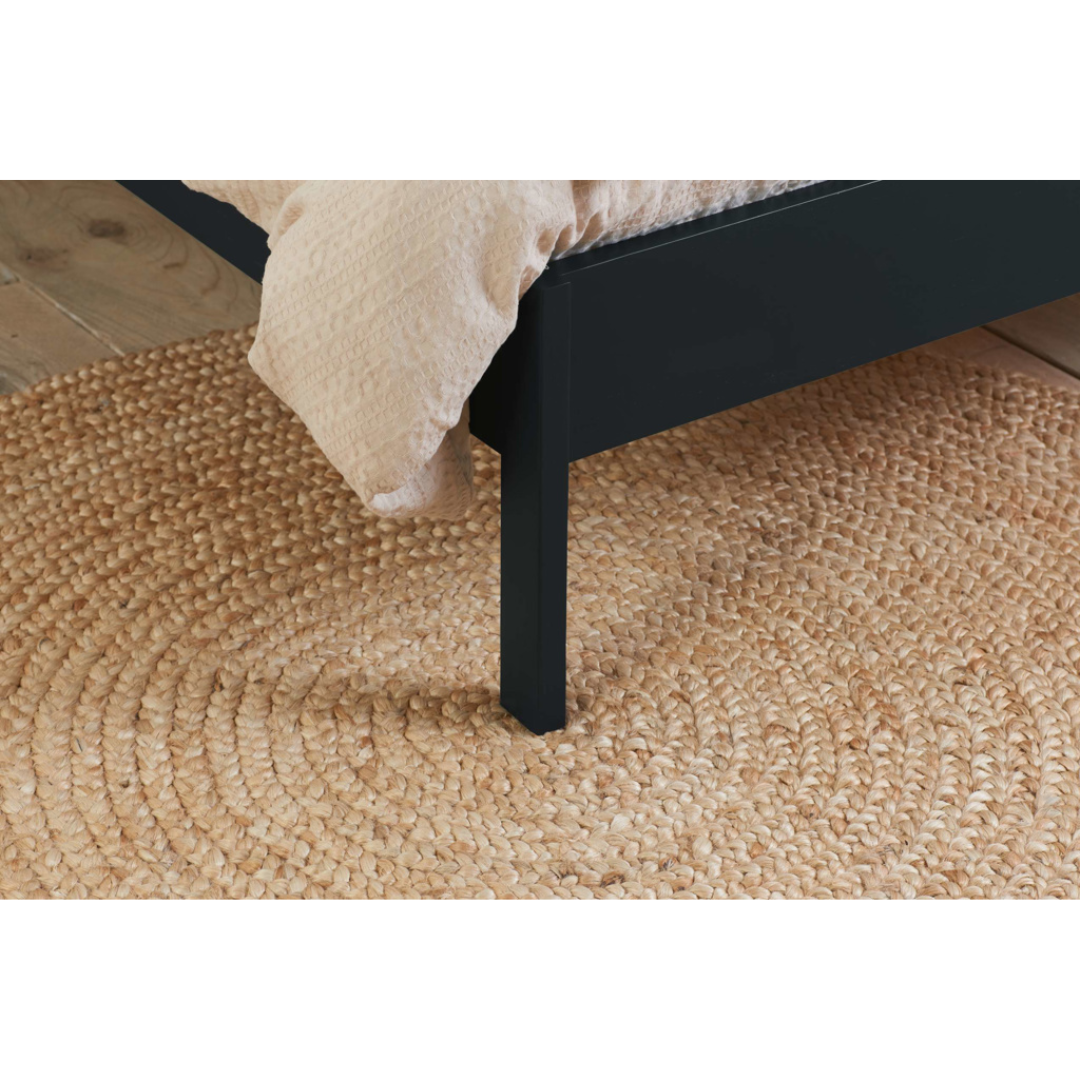 Leonie Solid Oak Rattan Bed Frame - Weathered Black Oak