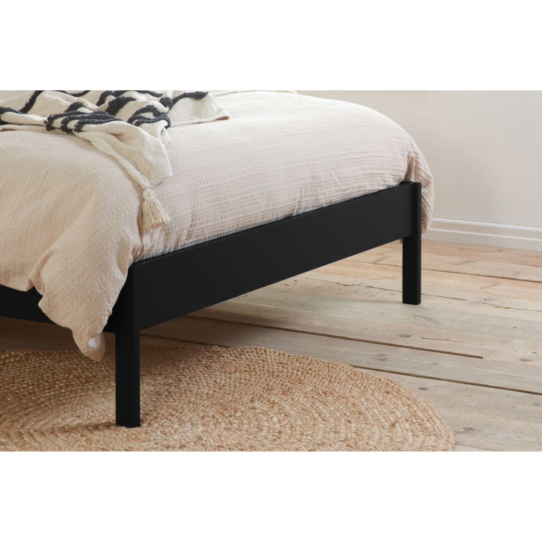 Leonie Solid Oak Rattan Bed Frame - Weathered Black Oak