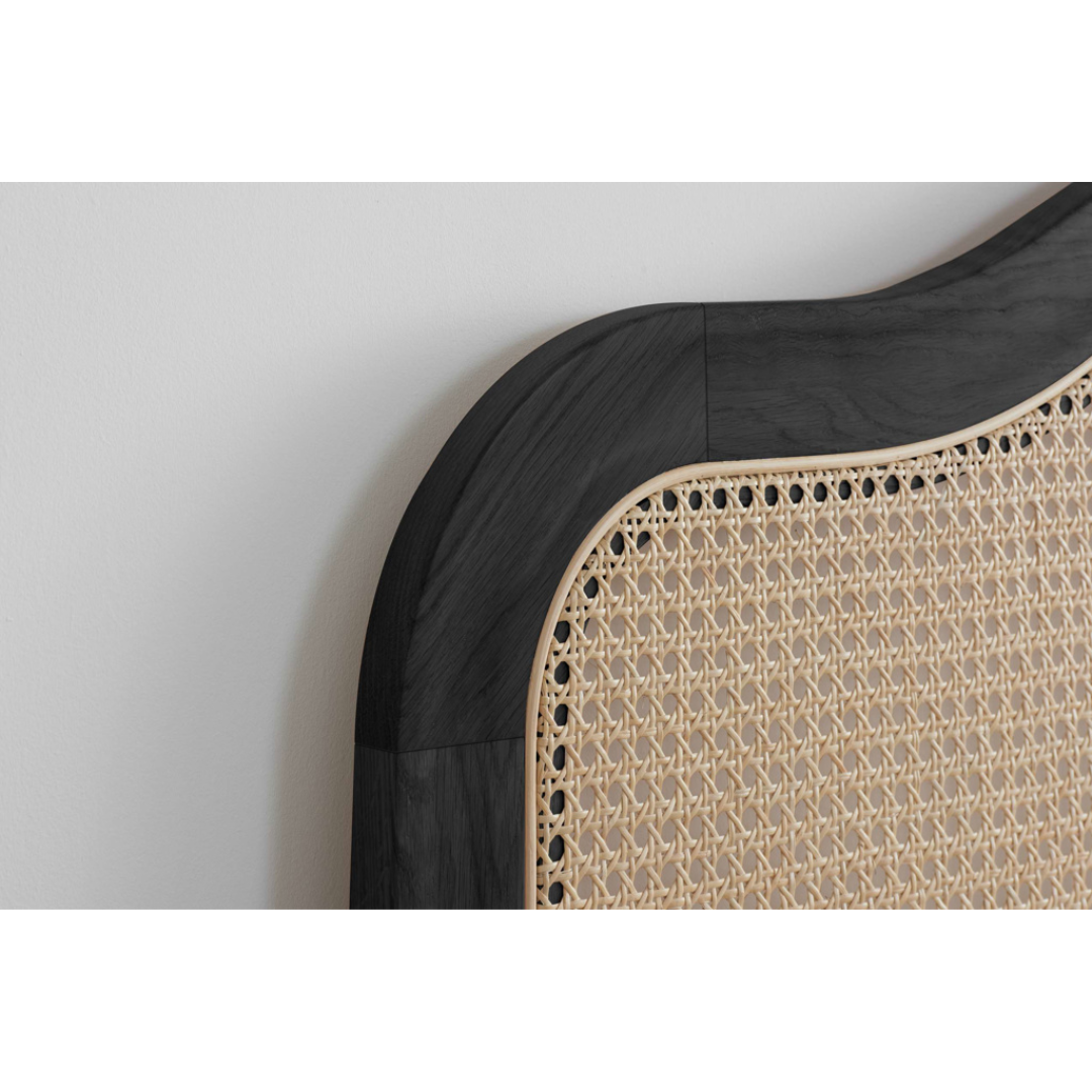 Leonie Solid Oak Rattan Bed Frame - Weathered Black Oak