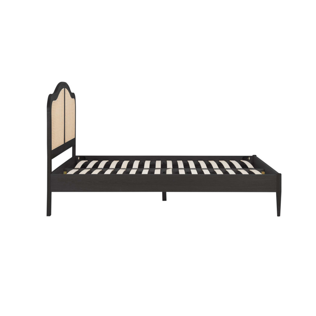 Leonie Solid Oak Rattan Bed Frame - Weathered Black Oak