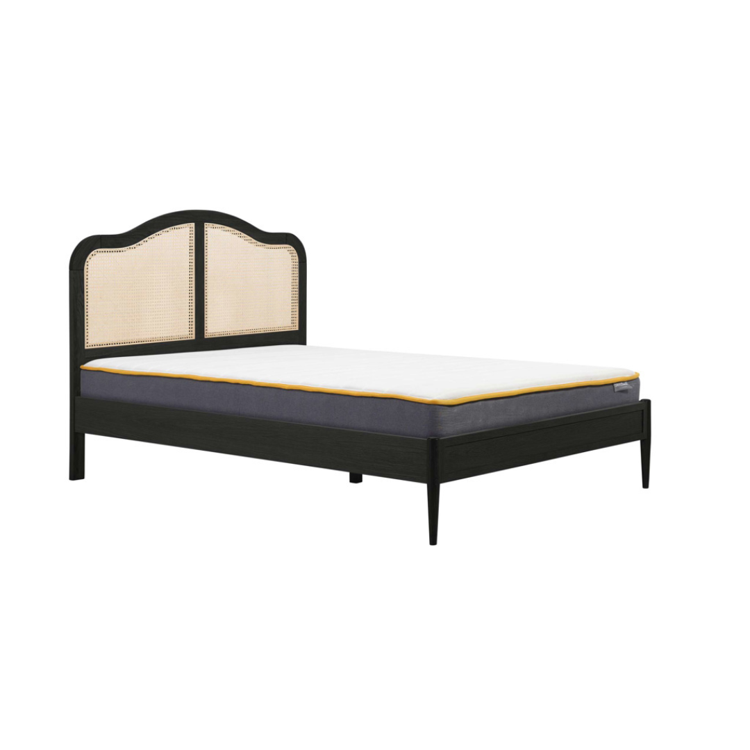 Leonie Solid Oak Rattan Bed Frame - Weathered Black Oak