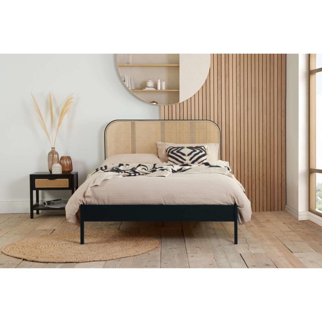 Margot Rattan Black Bed Frame - Black Oak