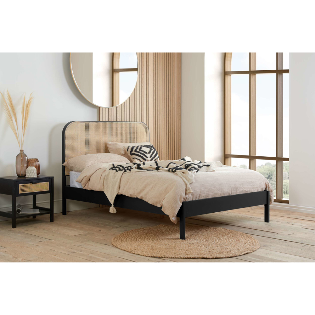 Margot Rattan Black Bed Frame - Black Oak