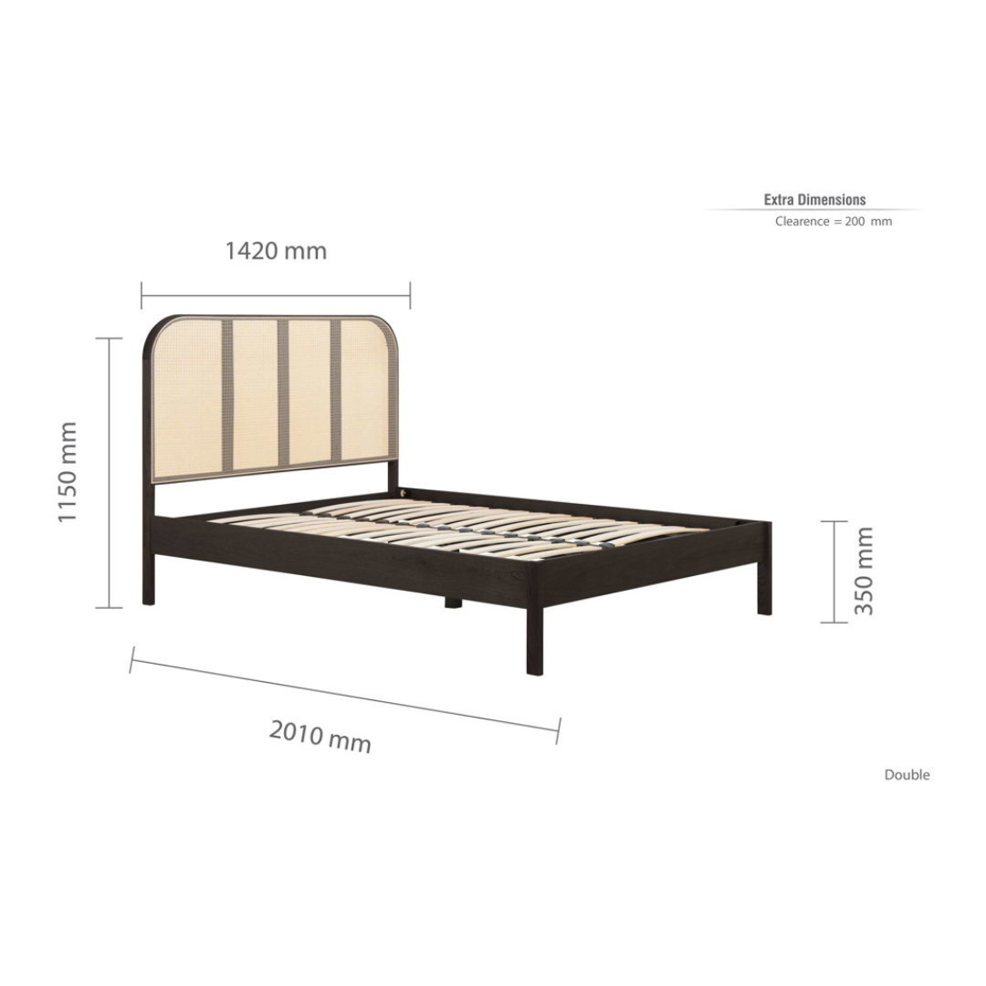 Margot Rattan Black Bed Frame - Black Oak